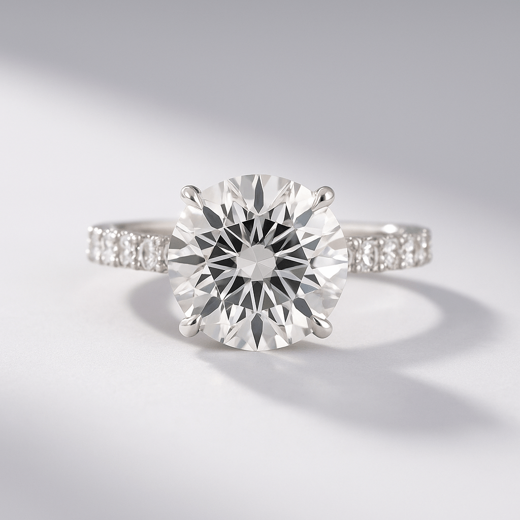 3.00 Carat Round Cut Minimalist Pave Engagement Ring with Hidden Halo - Evara Jewelry LLC