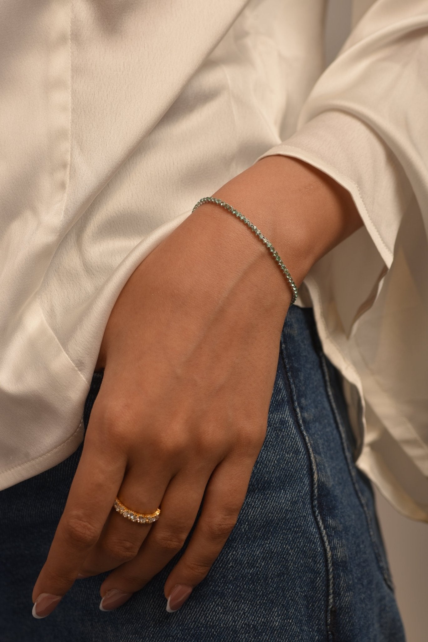 3.02 Carats Natural Emerald Tennis Bracelet in 14K/18K Yellow Gold - Evara Jewelry LLC