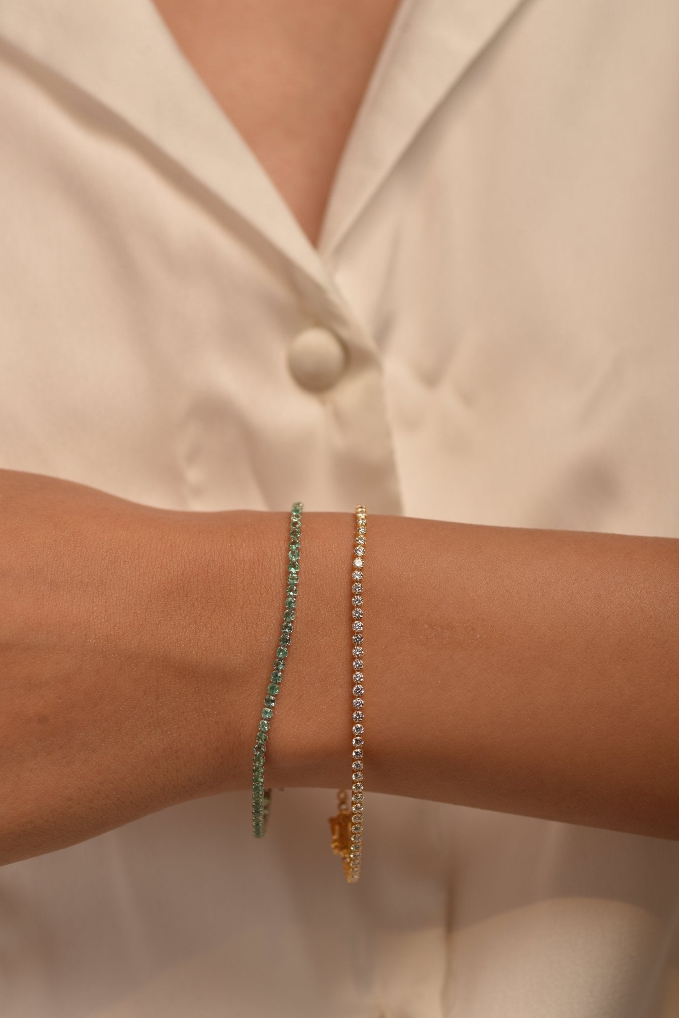 3.02 Carats Natural Emerald Tennis Bracelet in 14K/18K Yellow Gold - Evara Jewelry LLC