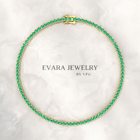 3.02 Carats Natural Emerald Tennis Bracelet in 14K/18K Yellow Gold - Evara Jewelry LLC