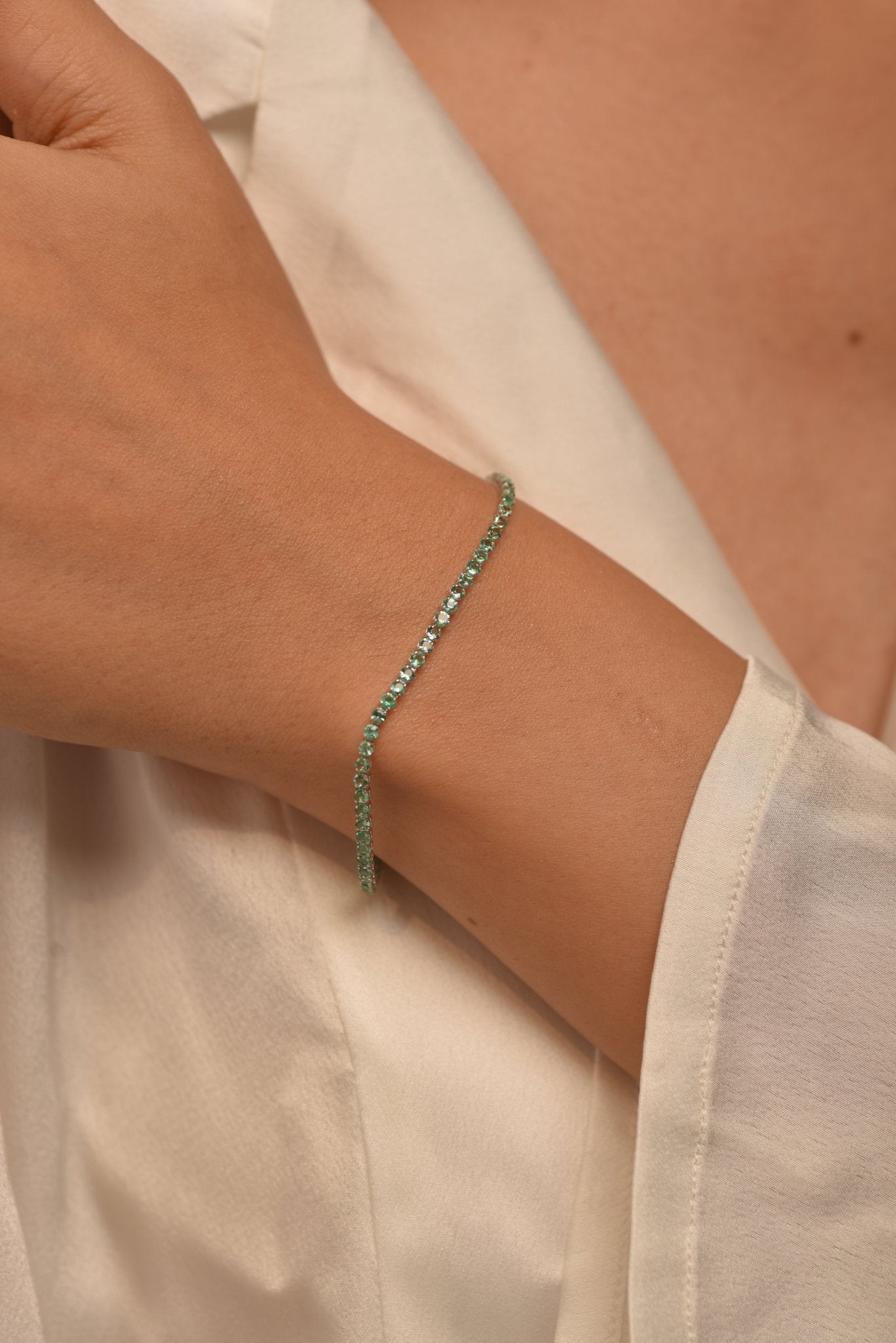 3.02 Carats Natural Emerald Tennis Bracelet in 14K/18K Yellow Gold - Evara Jewelry LLC