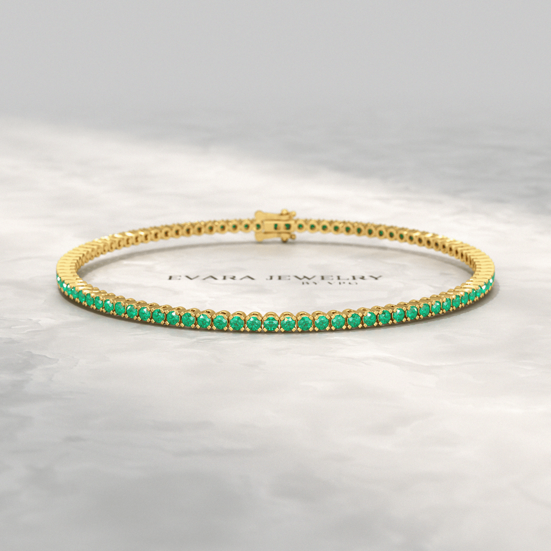 3.02 Carats Natural Emerald Tennis Bracelet in 14K/18K Yellow Gold - Evara Jewelry LLC