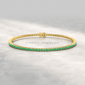 3.02 Carats Natural Emerald Tennis Bracelet in 14K/18K Yellow Gold - Evara Jewelry LLC