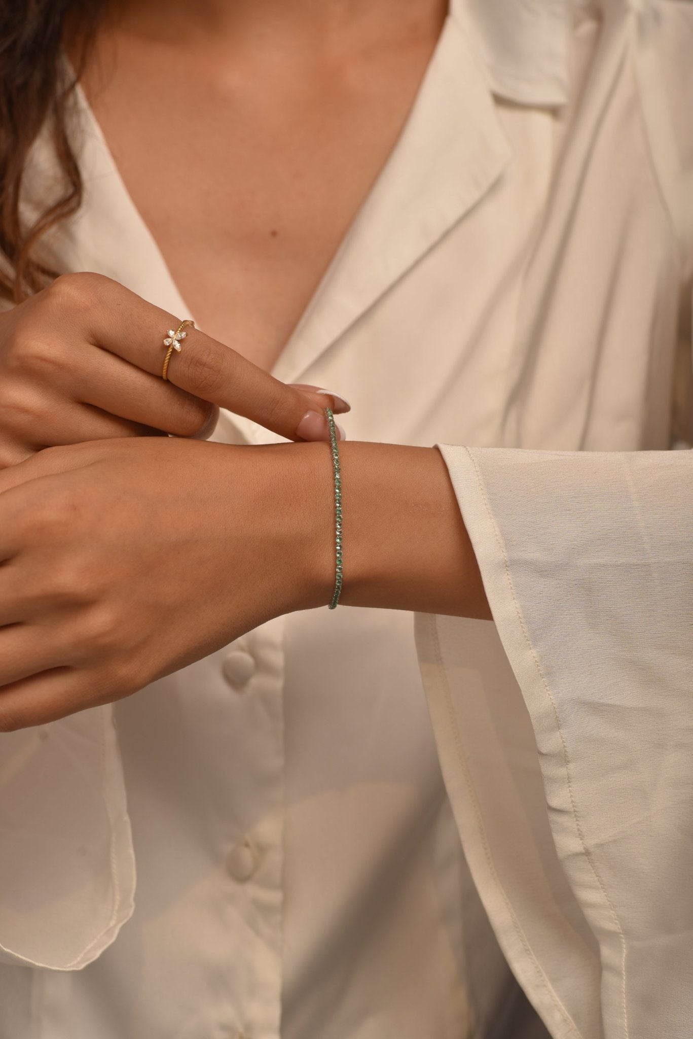 3.02 Carats Natural Emerald Tennis Bracelet in 14K/18K Yellow Gold - Evara Jewelry LLC