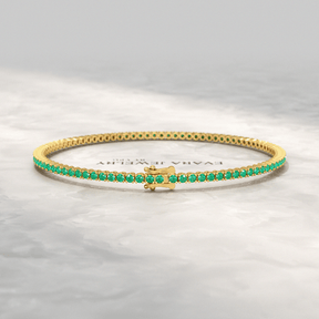 3.02 Carats Natural Emerald Tennis Bracelet in 14K/18K Yellow Gold - Evara Jewelry LLC
