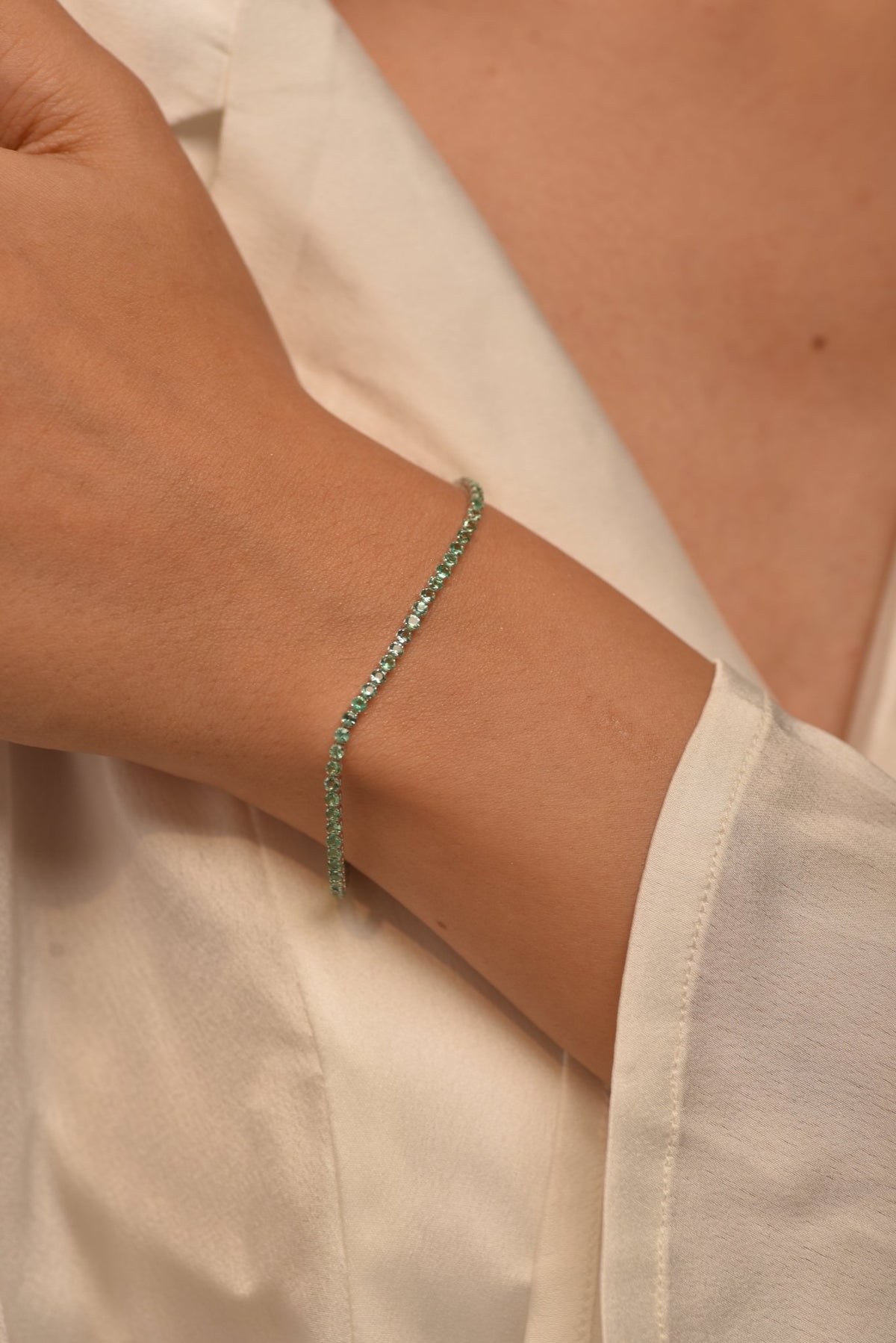 3.02 Carats Natural Emerald Tennis Bracelet in 14K/18K Yellow Gold - Evara Jewelry LLC