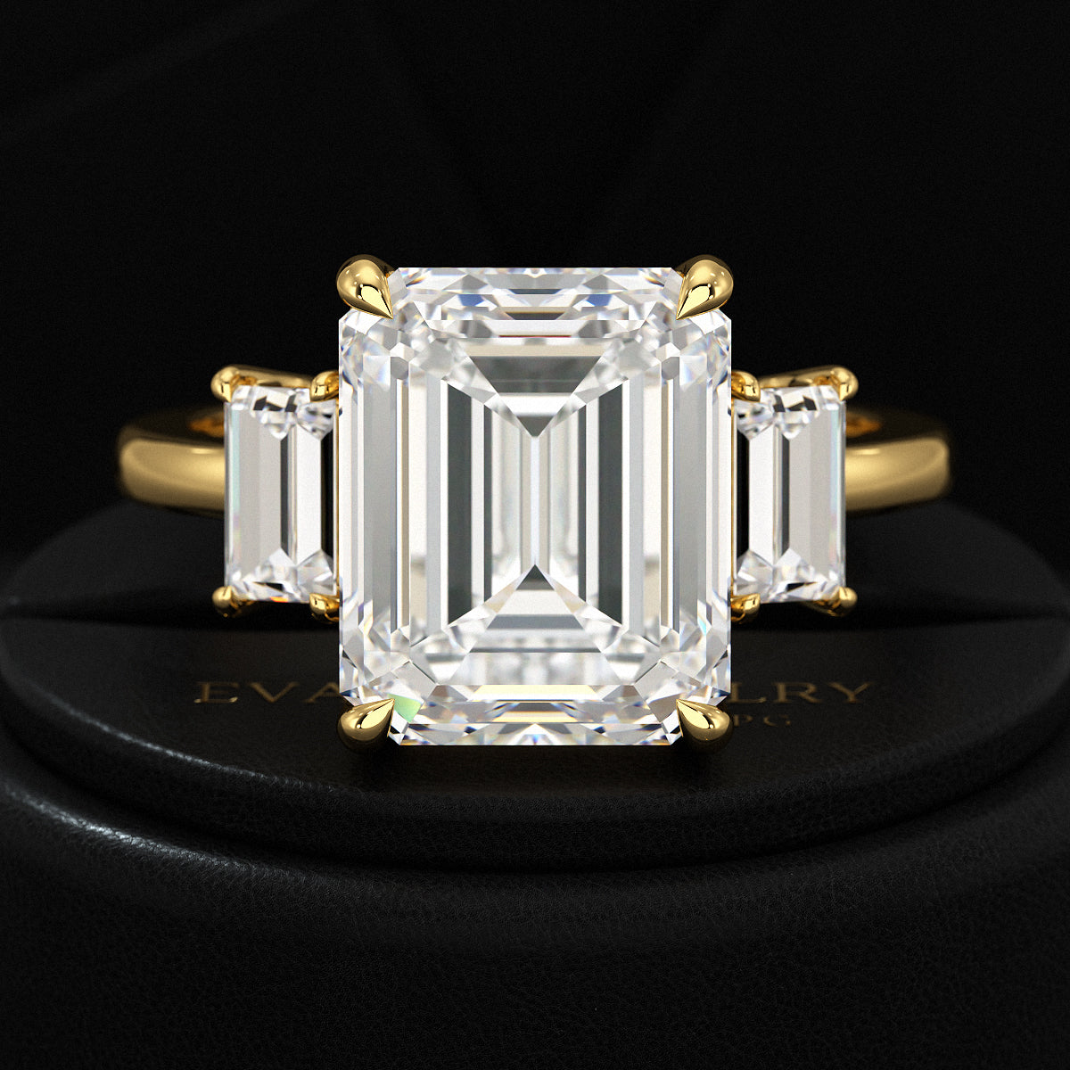 5 Carat Emerald Cut Lab Grown Diamond Three Stone Engagement Ring