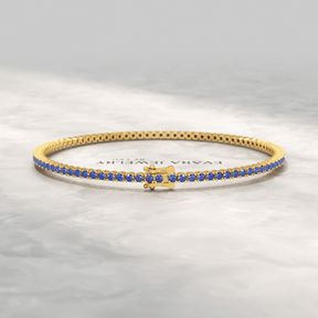 3.14 Carats Natural Blue Sapphire Tennis Bracelet in 14K/18K Solid Gold - Evara Jewelry LLC