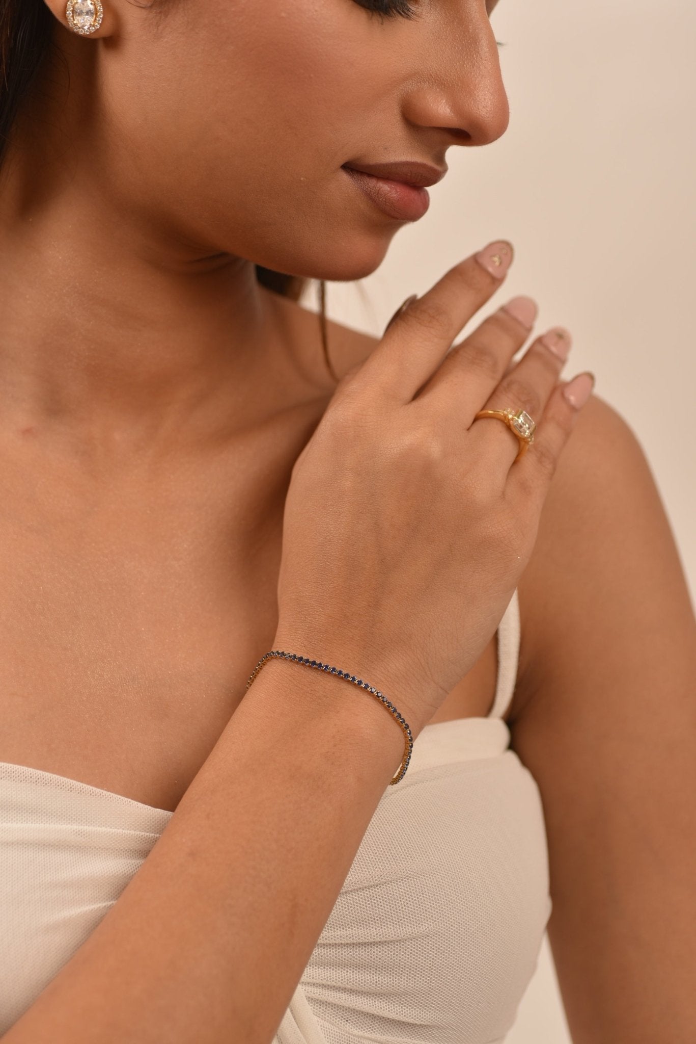 3.14 Carats Natural Blue Sapphire Tennis Bracelet in 14K/18K Solid Gold - Evara Jewelry LLC