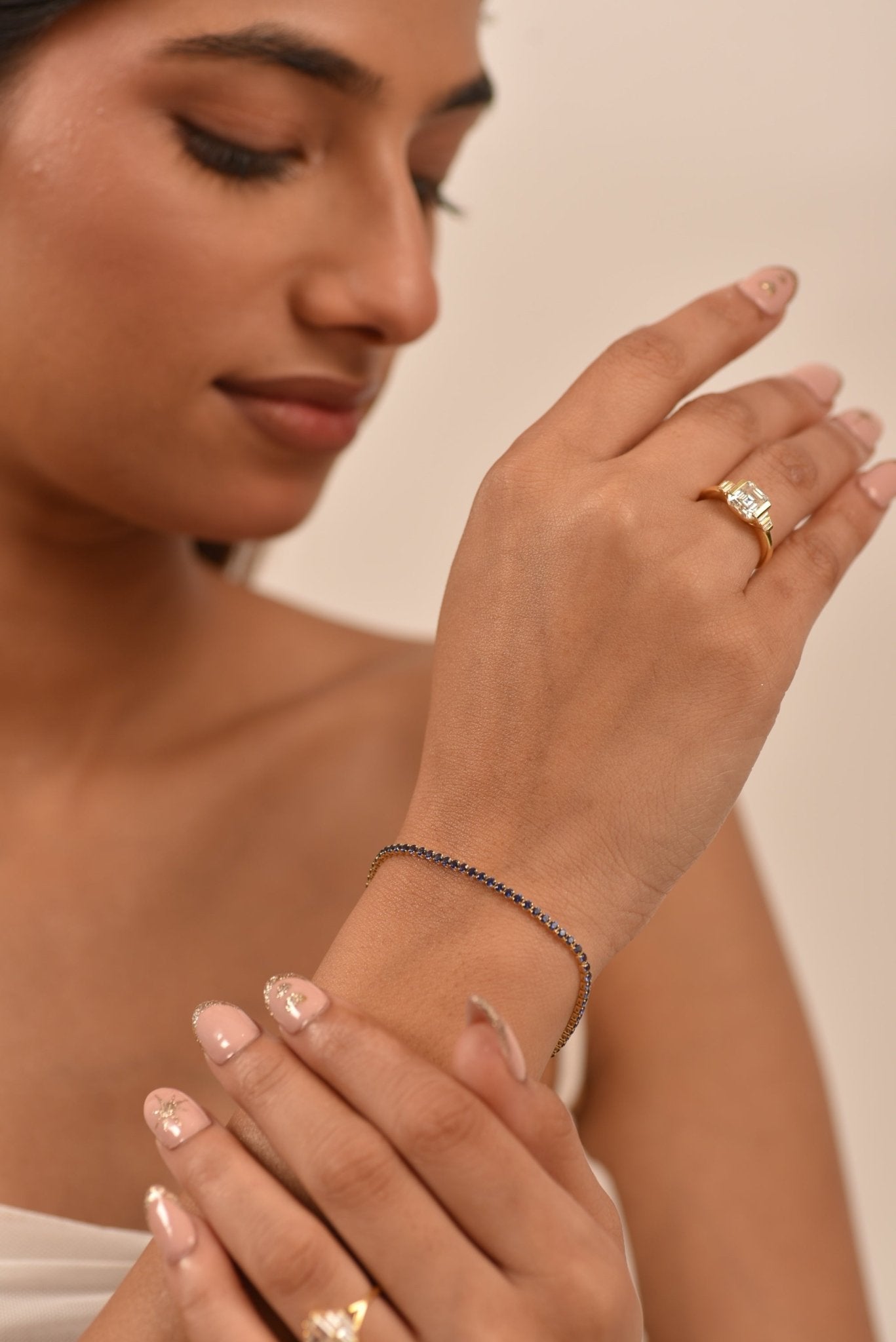 3.14 Carats Natural Blue Sapphire Tennis Bracelet in 14K/18K Solid Gold - Evara Jewelry LLC