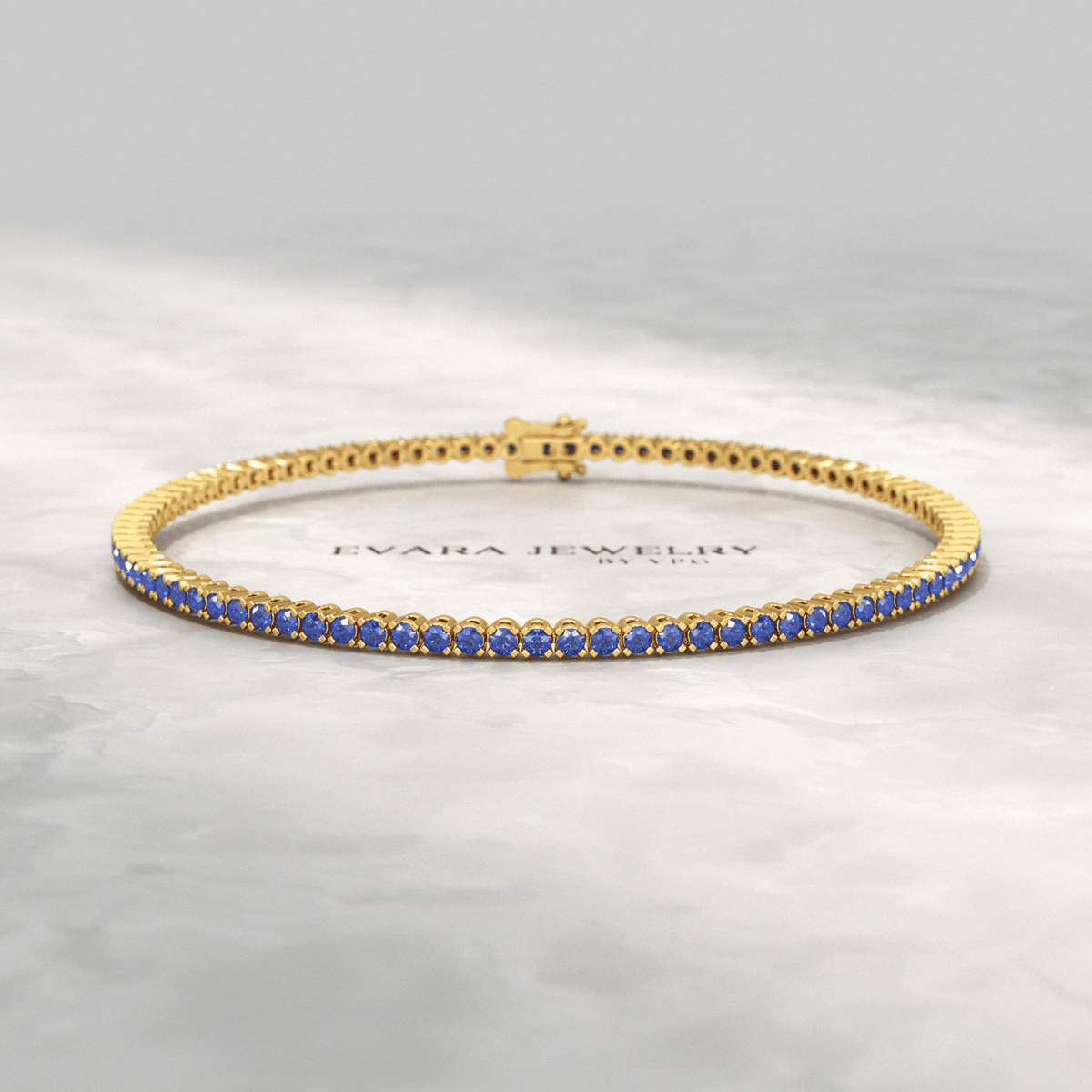 3.14 Carats Natural Blue Sapphire Tennis Bracelet in 14K/18K Solid Gold - Evara Jewelry LLC
