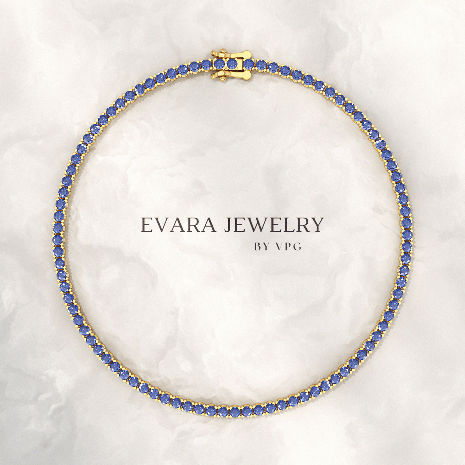 3.14 Carats Natural Blue Sapphire Tennis Bracelet in 14K/18K Solid Gold - Evara Jewelry LLC