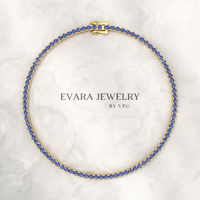 3.14 Carats Natural Blue Sapphire Tennis Bracelet in 14K/18K Solid Gold - Evara Jewelry LLC