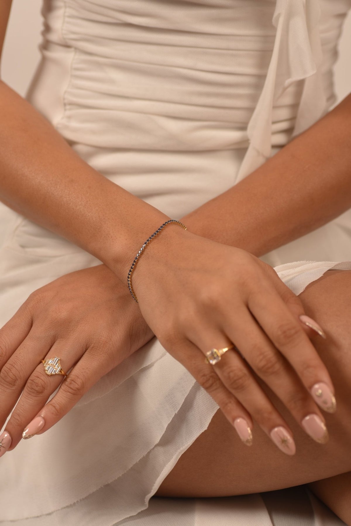 3.14 Carats Natural Blue Sapphire Tennis Bracelet in 14K/18K Solid Gold - Evara Jewelry LLC