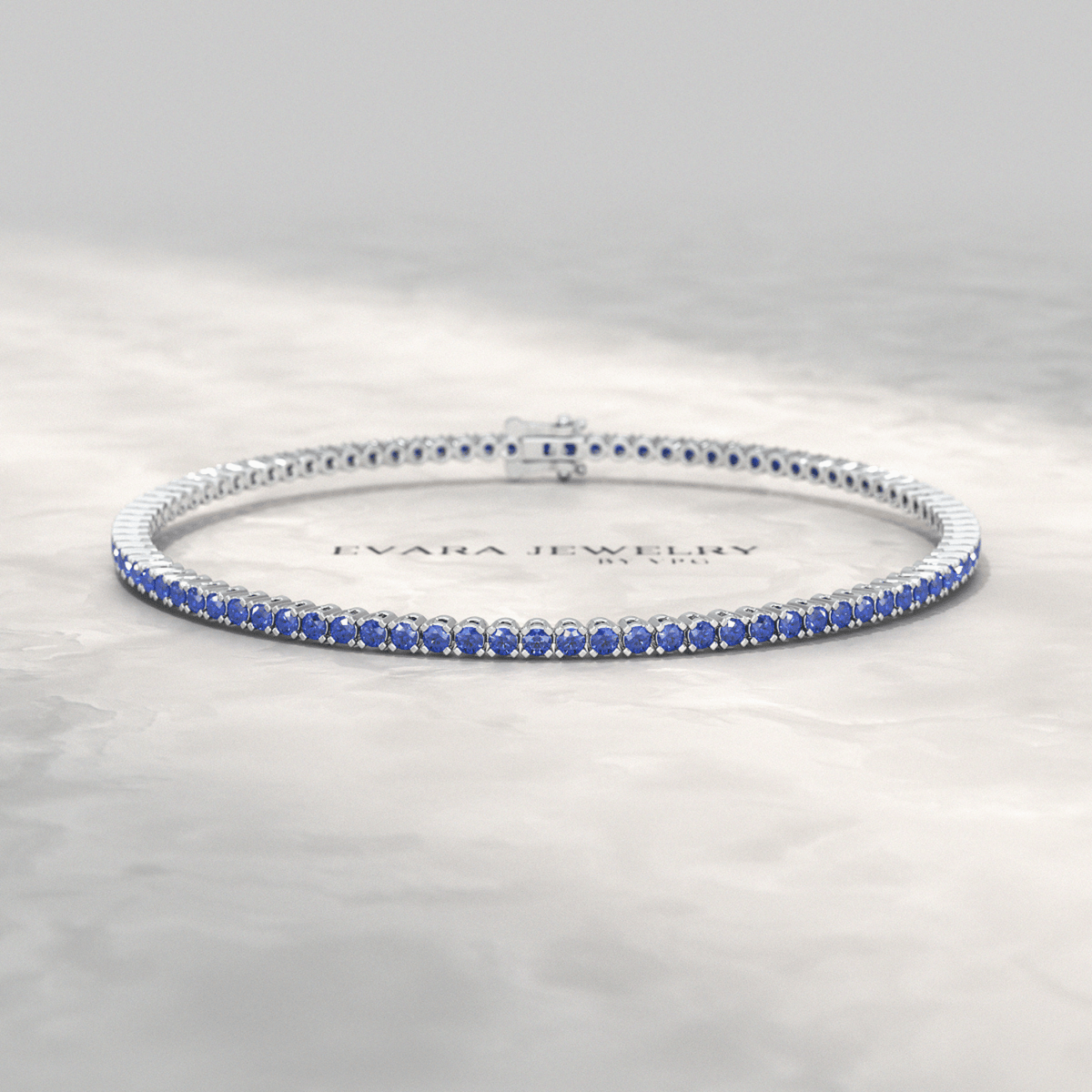 3.14 Carats Natural Blue Sapphire Tennis Bracelet in 14K/18K Solid Gold - Evara Jewelry LLC