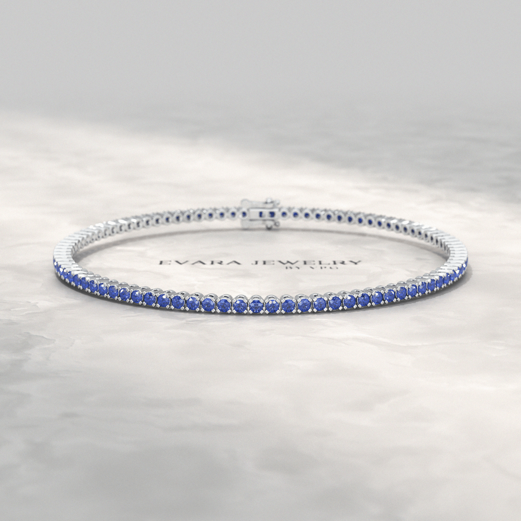 3.14 Carats Natural Blue Sapphire Tennis Bracelet in 14K/18K Solid Gold - Evara Jewelry LLC