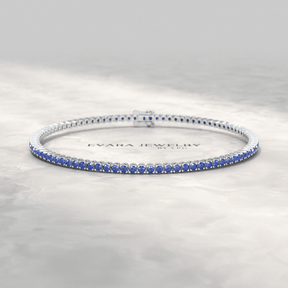 3.14 Carats Natural Blue Sapphire Tennis Bracelet in 14K/18K Solid Gold - Evara Jewelry LLC