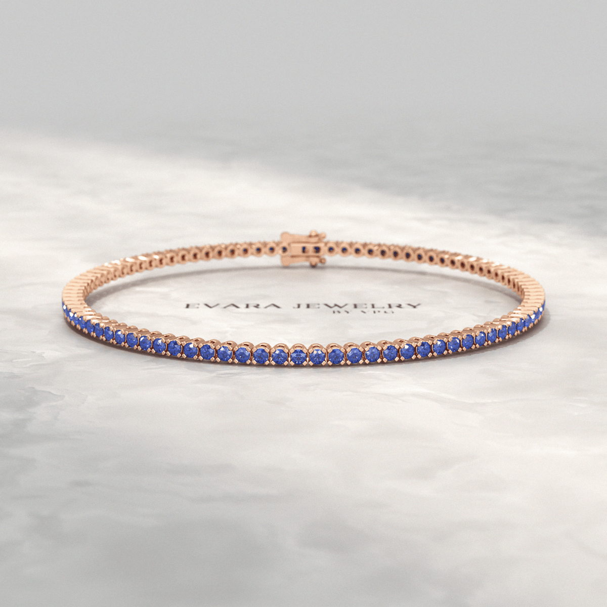 3.14 Carats Natural Blue Sapphire Tennis Bracelet in 14K/18K Solid Gold - Evara Jewelry LLC