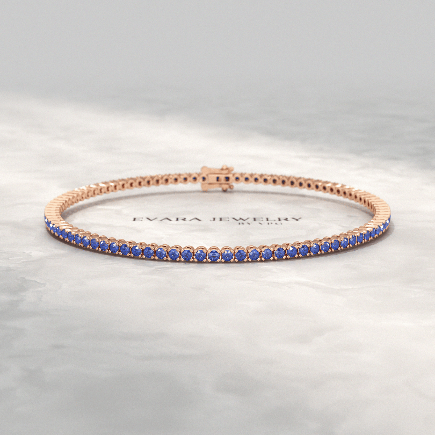 3.14 Carats Natural Blue Sapphire Tennis Bracelet in 14K/18K Solid Gold - Evara Jewelry LLC