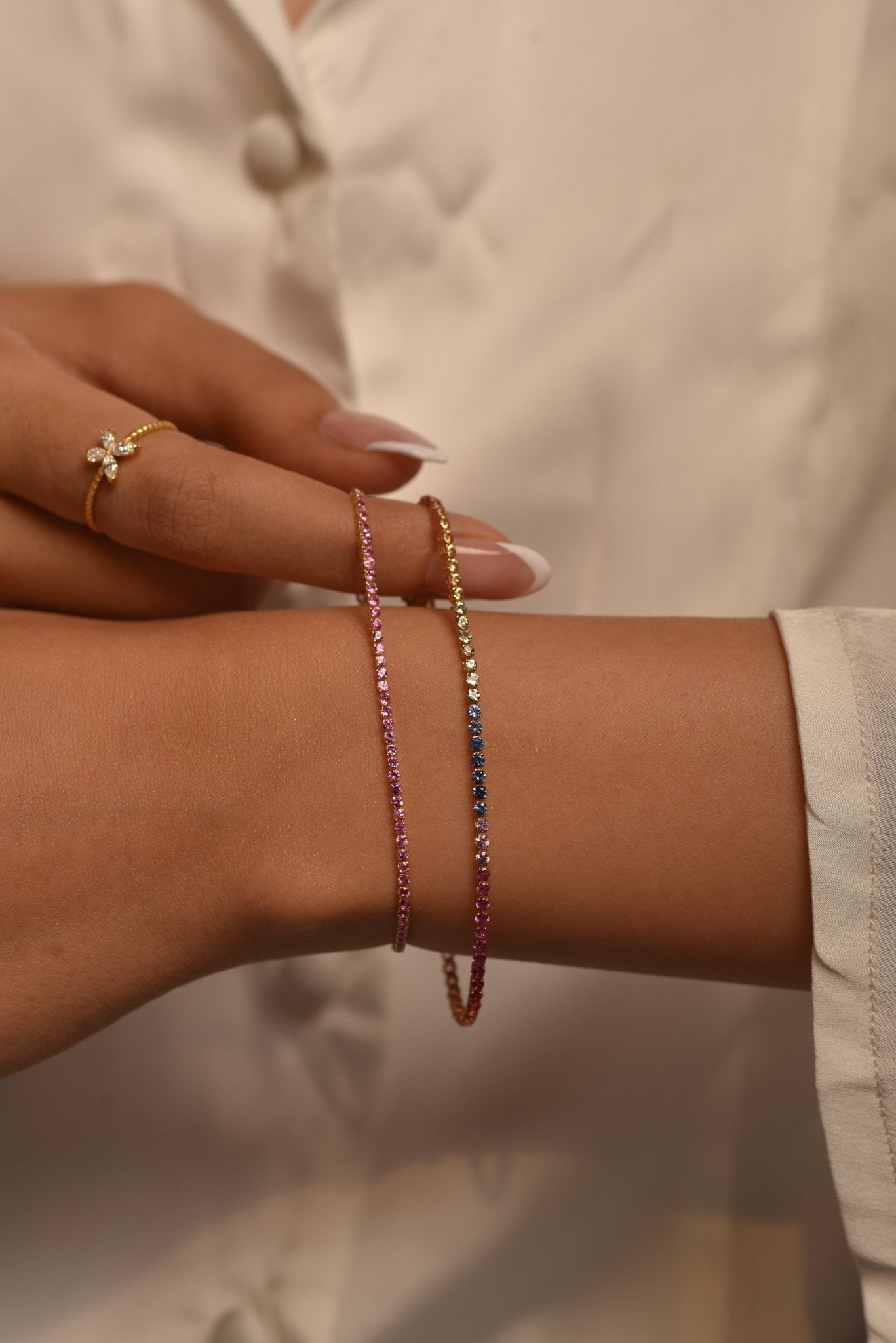 3.18 Carats Natural Rainbow Sapphire Tennis Bracelet in 14K/18K White Gold - Evara Jewelry LLC