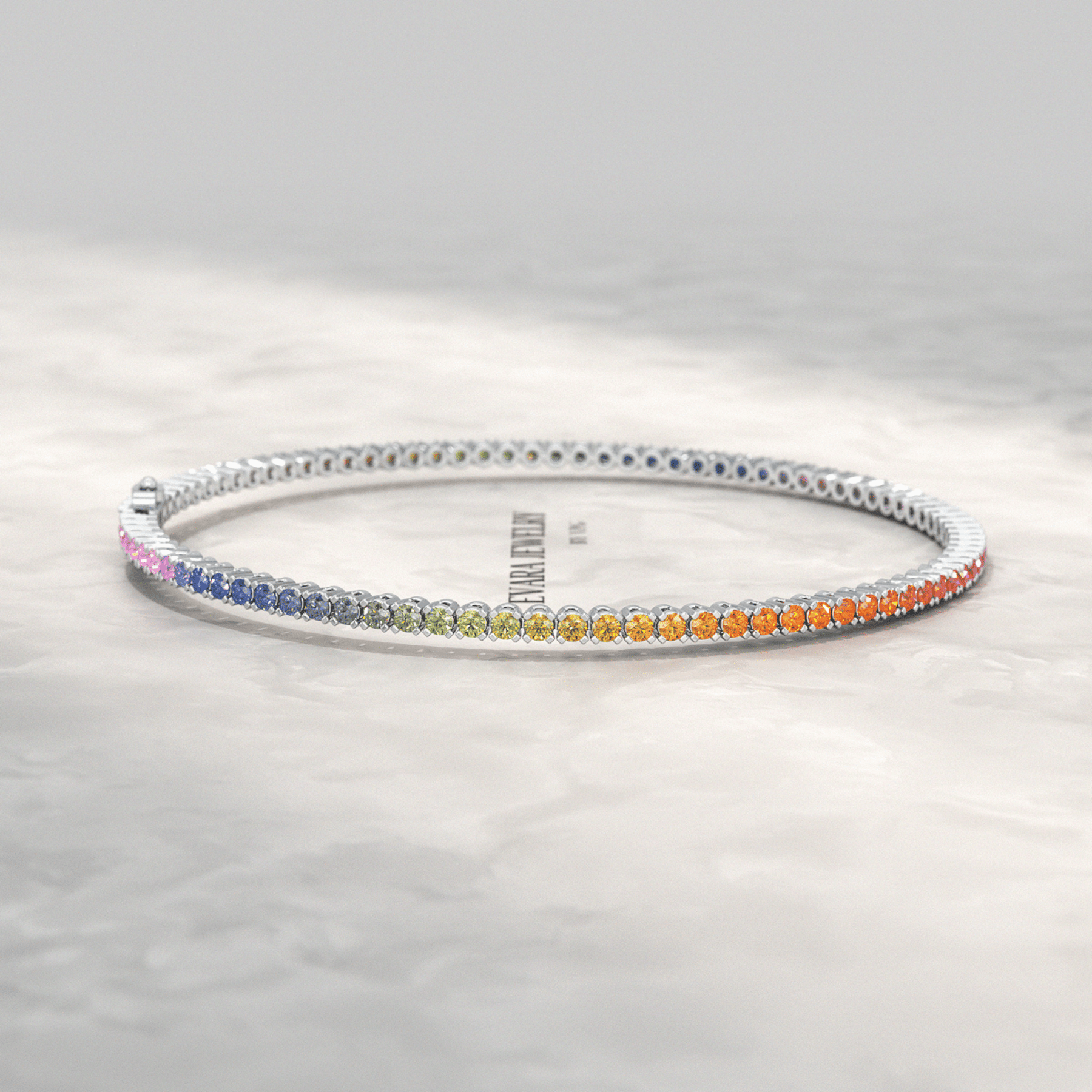 3.18 Carats Natural Rainbow Sapphire Tennis Bracelet in 14K/18K White Gold - Evara Jewelry LLC