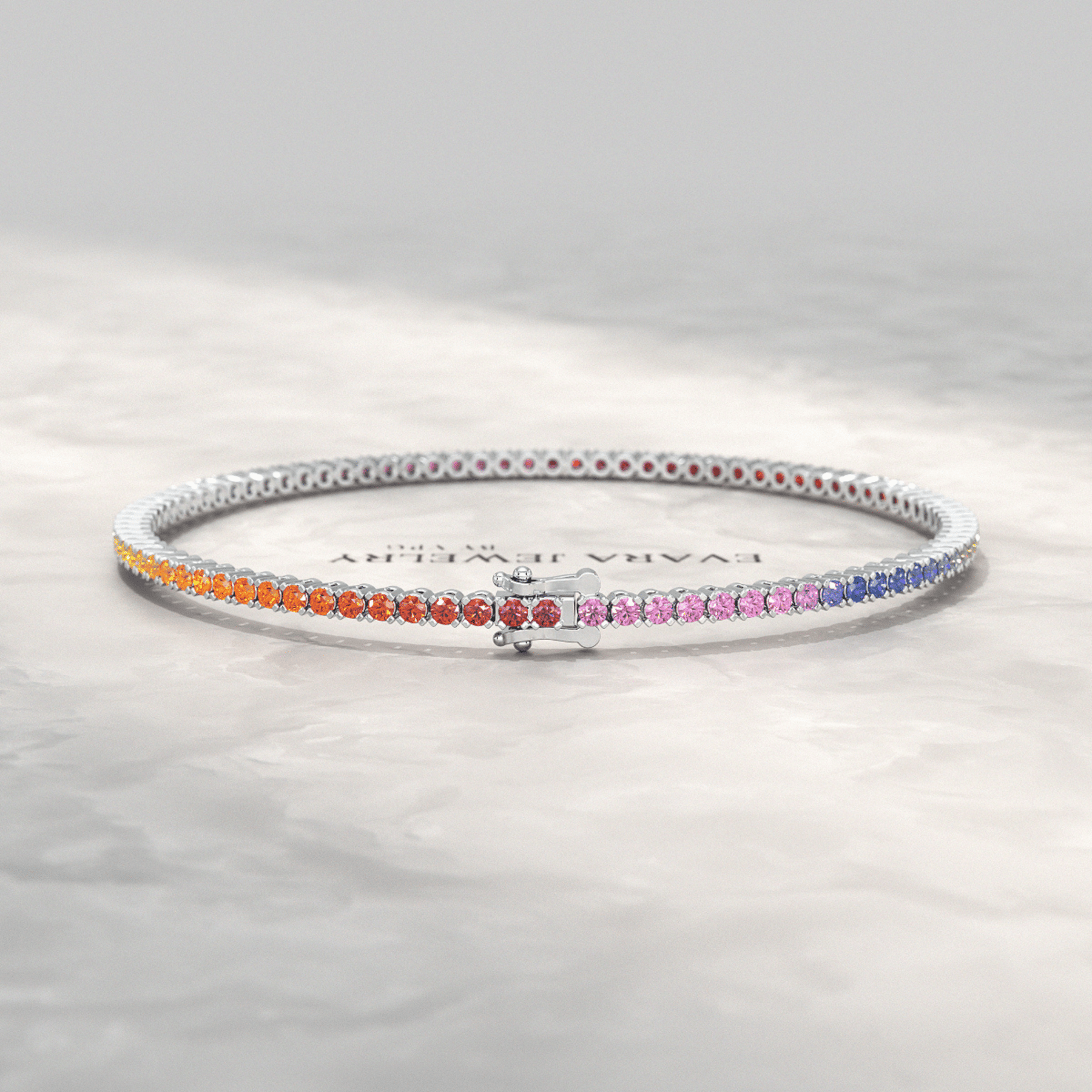3.18 Carats Natural Rainbow Sapphire Tennis Bracelet in 14K/18K White Gold - Evara Jewelry LLC