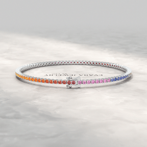 3.18 Carats Natural Rainbow Sapphire Tennis Bracelet in 14K/18K White Gold - Evara Jewelry LLC