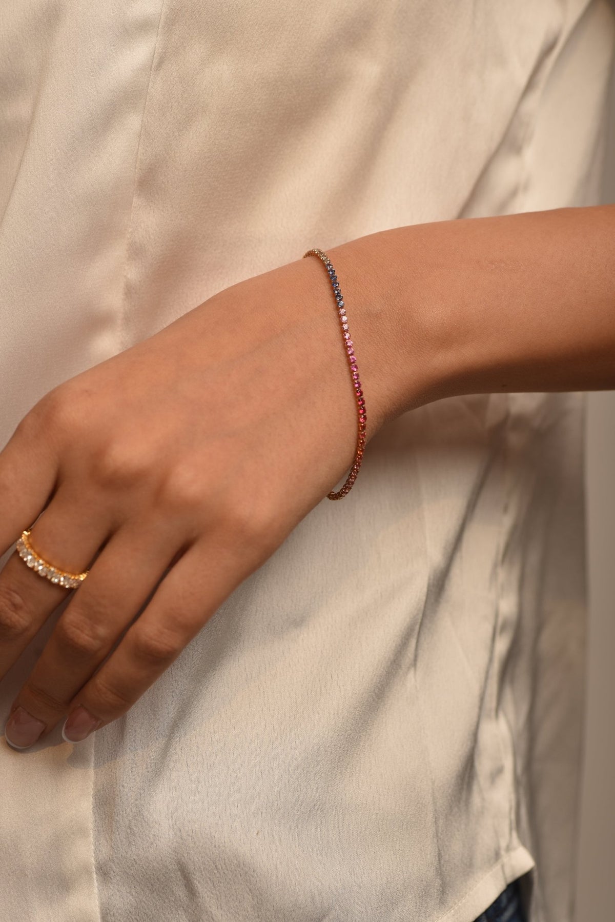 3.18 Carats Natural Rainbow Sapphire Tennis Bracelet in 14K/18K White Gold - Evara Jewelry LLC