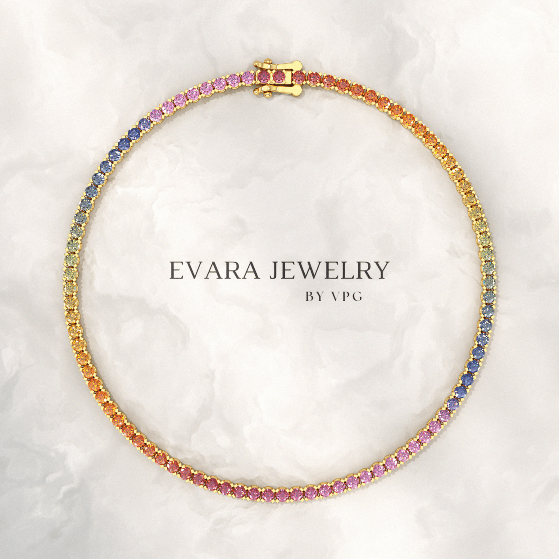 3.18 Carats Natural Rainbow Sapphire Tennis Bracelet in 14K/18K White Gold - Evara Jewelry LLC