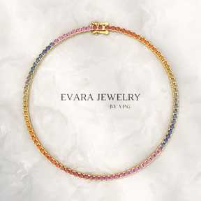 3.18 Carats Natural Rainbow Sapphire Tennis Bracelet in 14K/18K White Gold - Evara Jewelry LLC