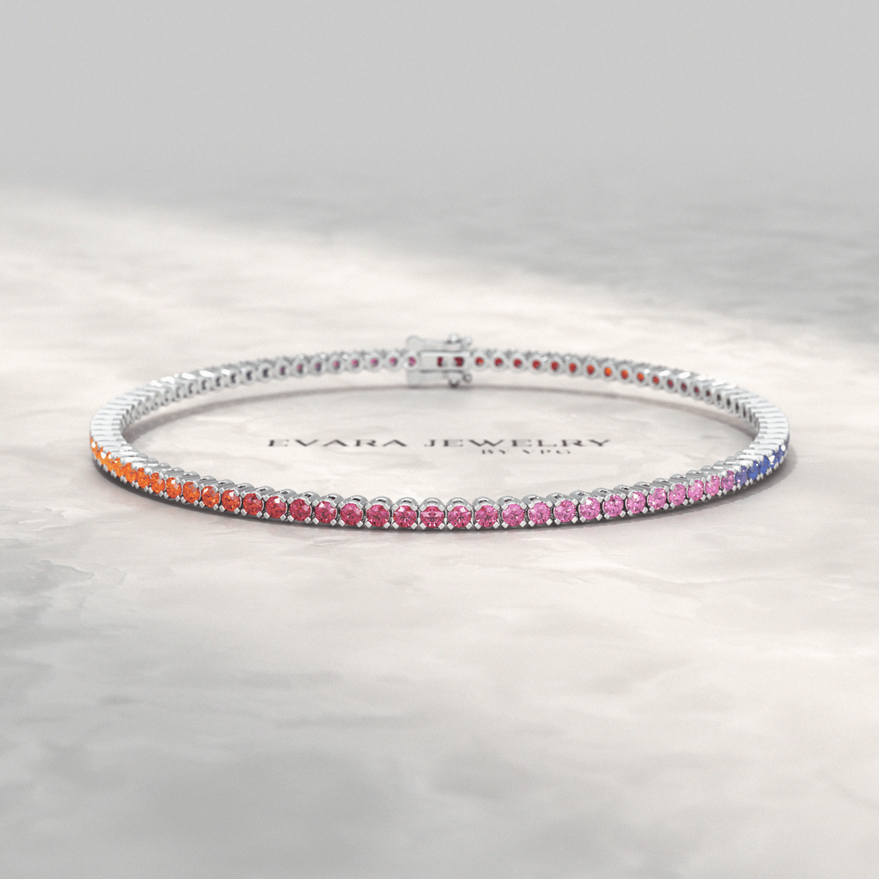 3.18 Carats Natural Rainbow Sapphire Tennis Bracelet in 14K/18K White Gold - Evara Jewelry LLC