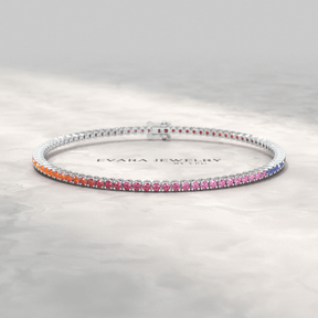 3.18 Carats Natural Rainbow Sapphire Tennis Bracelet in 14K/18K White Gold - Evara Jewelry LLC