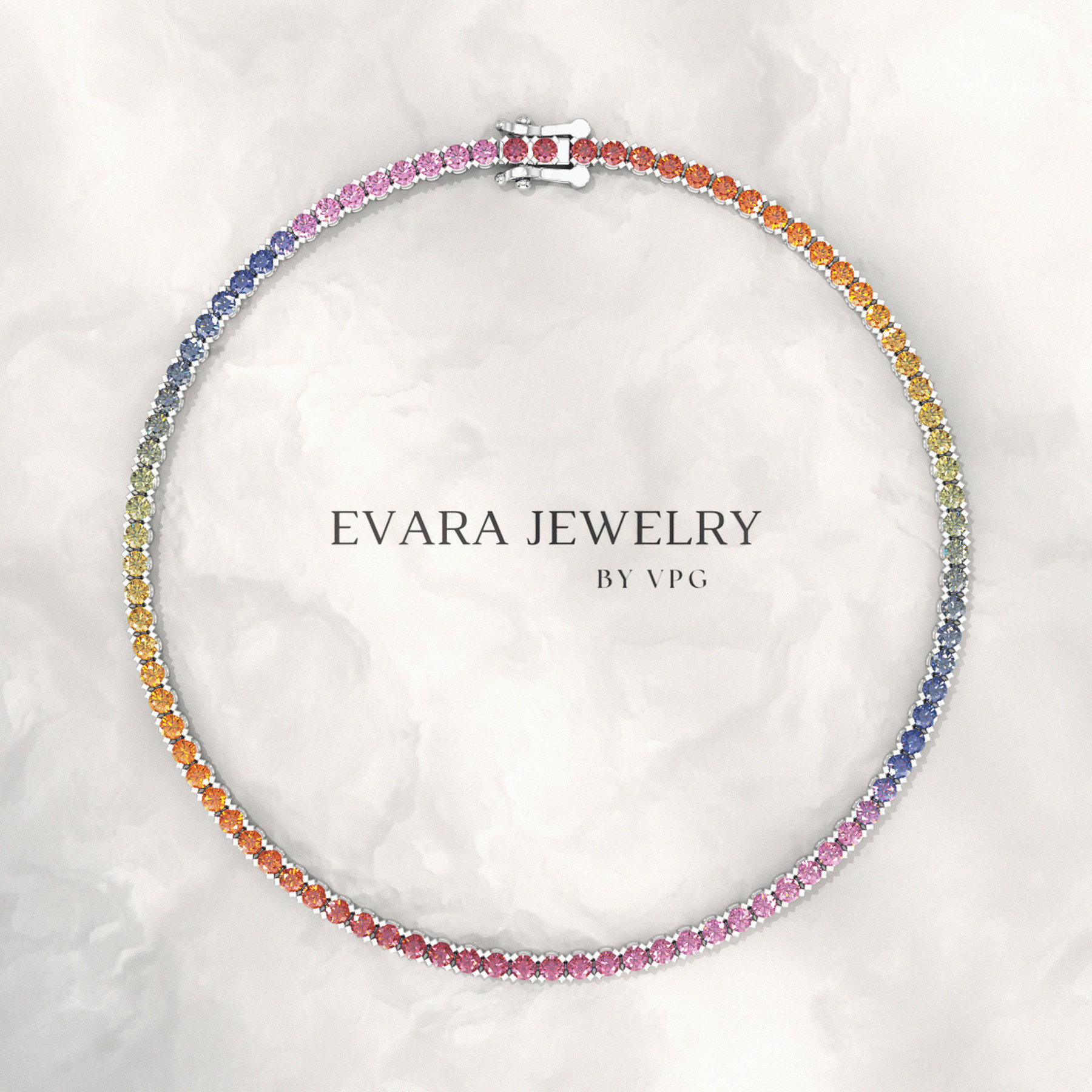 3.18 Carats Natural Rainbow Sapphire Tennis Bracelet in 14K/18K White Gold - Evara Jewelry LLC