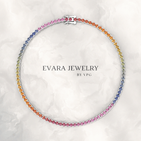 3.18 Carats Natural Rainbow Sapphire Tennis Bracelet in 14K/18K White Gold - Evara Jewelry LLC