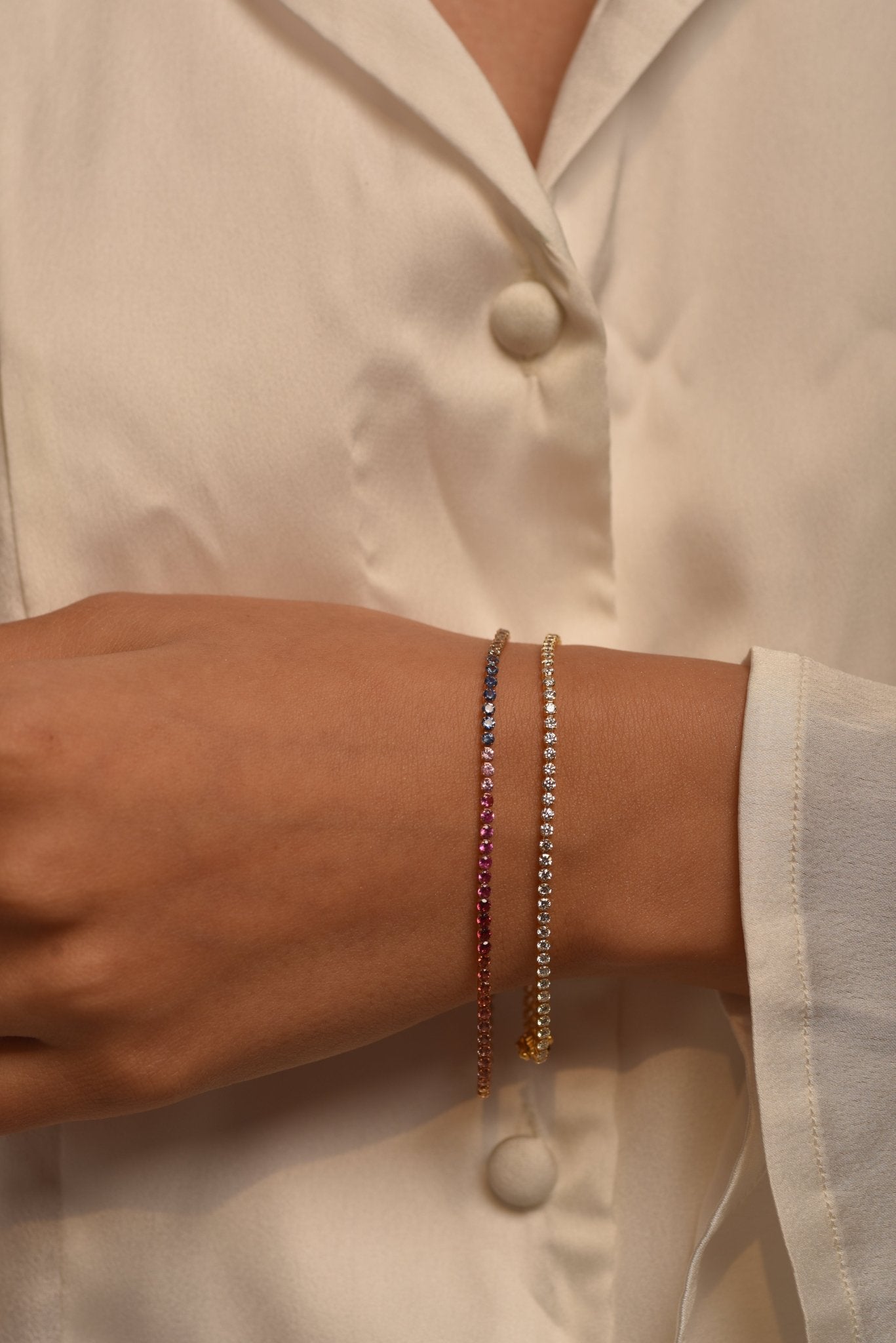 3.18 Carats Natural Rainbow Sapphire Tennis Bracelet in 14K/18K White Gold - Evara Jewelry LLC