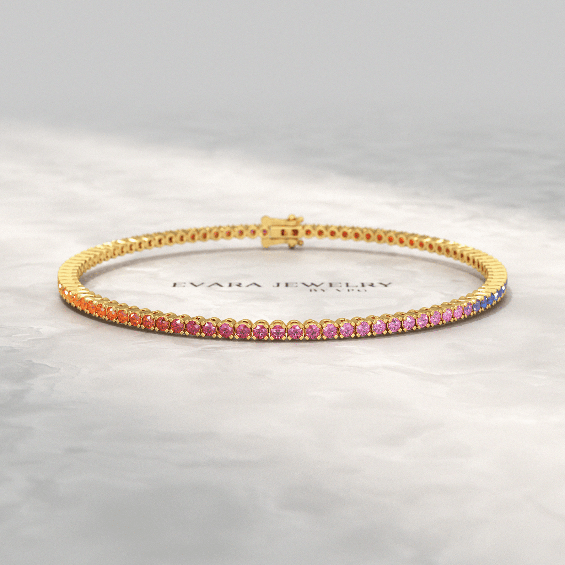 3.18 Carats Natural Rainbow Sapphire Tennis Bracelet in 14K/18K White Gold - Evara Jewelry LLC