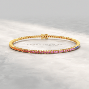 3.18 Carats Natural Rainbow Sapphire Tennis Bracelet in 14K/18K White Gold - Evara Jewelry LLC
