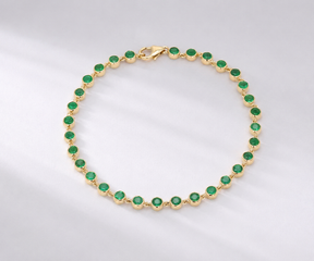 4.60 Carat Natural Emerald Bezel Bracelet: Round Tennis Bracelet in 14K Gold