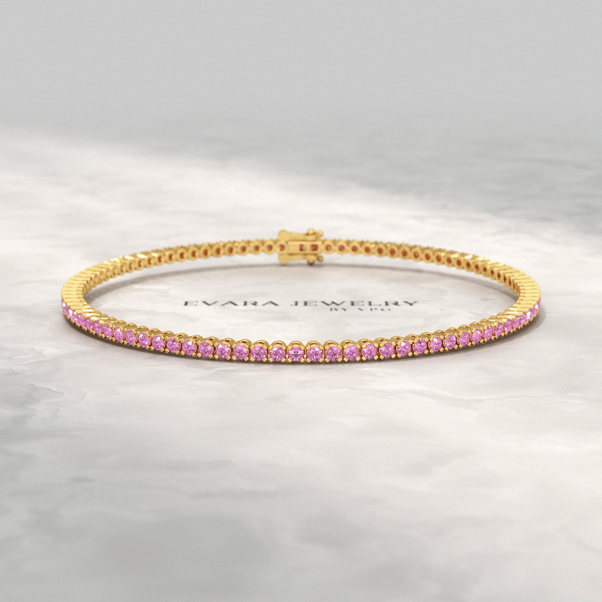 3.21 Carats Natural Pink Sapphire Tennis Bracelet in 14K/18K Yellow Gold - Evara Jewelry LLC