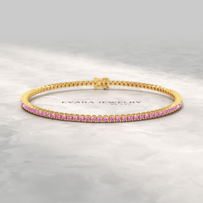 3.21 Carats Natural Pink Sapphire Tennis Bracelet in 14K/18K Yellow Gold - Evara Jewelry LLC