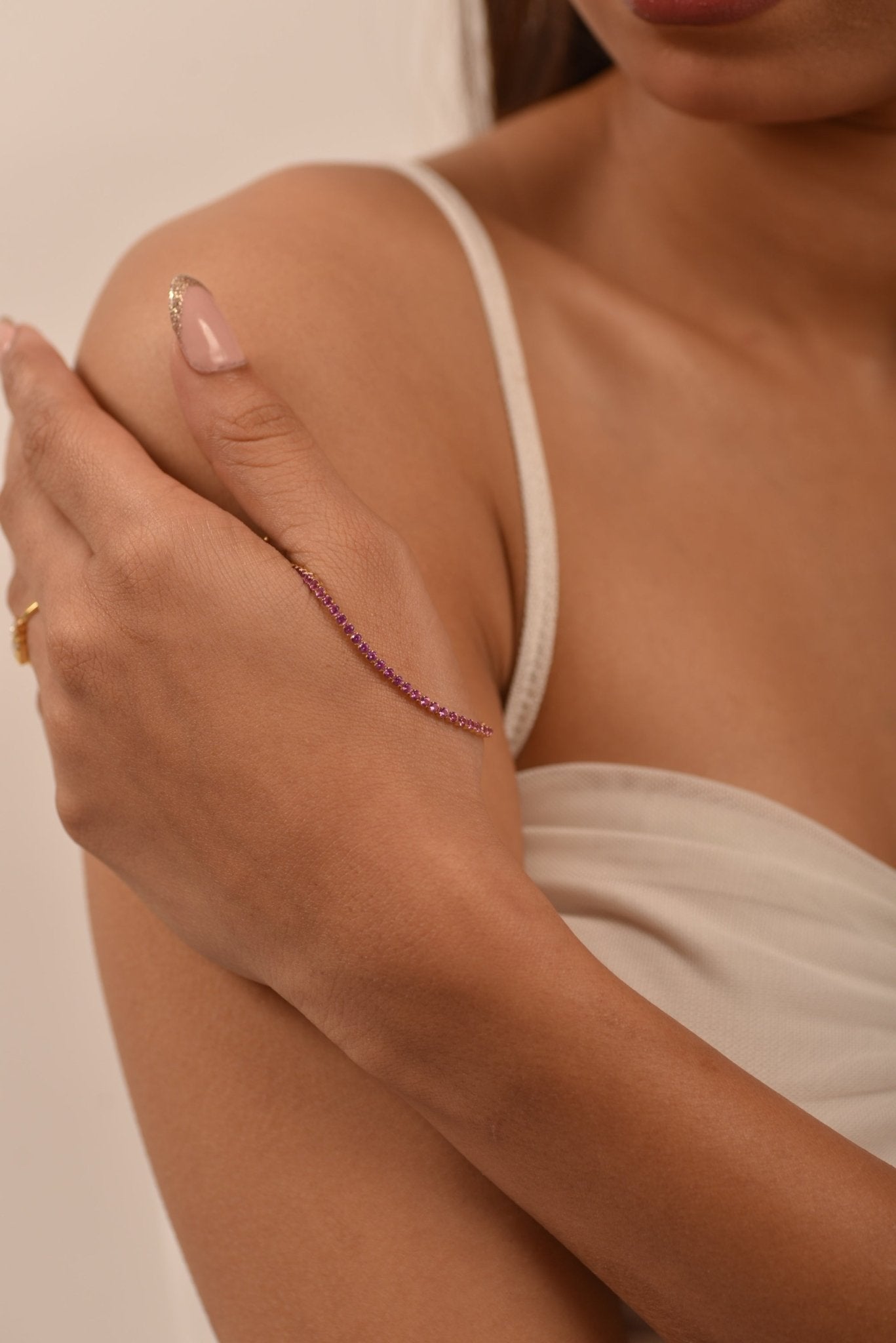 3.21 Carats Natural Pink Sapphire Tennis Bracelet in 14K/18K Yellow Gold - Evara Jewelry LLC