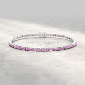 3.21 Carats Natural Pink Sapphire Tennis Bracelet in 14K/18K Yellow Gold - Evara Jewelry LLC