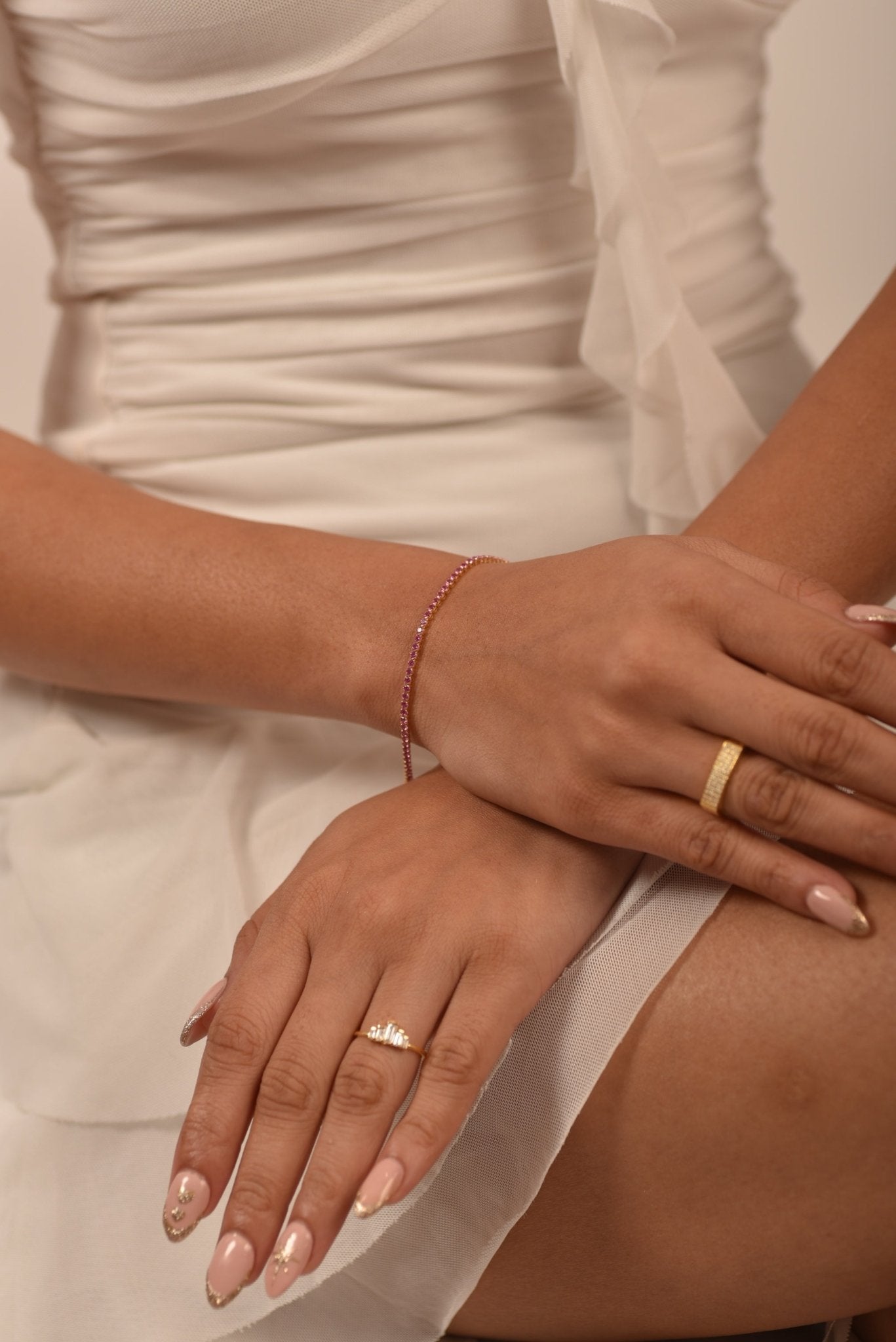 3.21 Carats Natural Pink Sapphire Tennis Bracelet in 14K/18K Yellow Gold - Evara Jewelry LLC