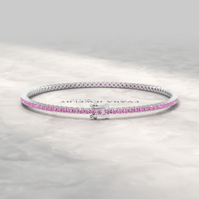 3.21 Carats Natural Pink Sapphire Tennis Bracelet in 14K/18K Yellow Gold - Evara Jewelry LLC