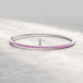 3.21 Carats Natural Pink Sapphire Tennis Bracelet in 14K/18K Yellow Gold - Evara Jewelry LLC