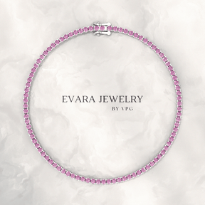 3.21 Carats Natural Pink Sapphire Tennis Bracelet in 14K/18K Yellow Gold - Evara Jewelry LLC