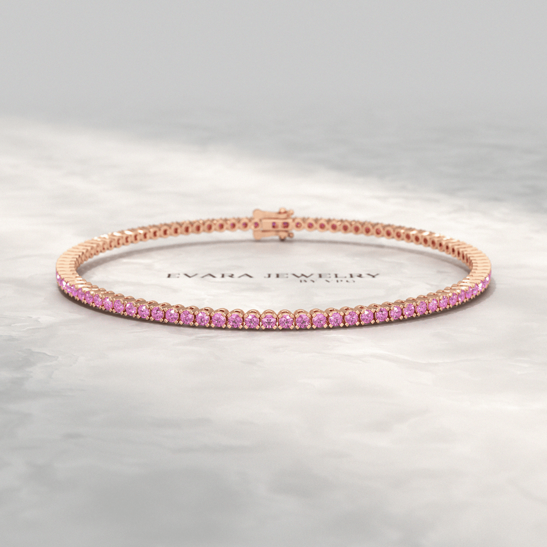 3.21 Carats Natural Pink Sapphire Tennis Bracelet in 14K/18K Yellow Gold - Evara Jewelry LLC