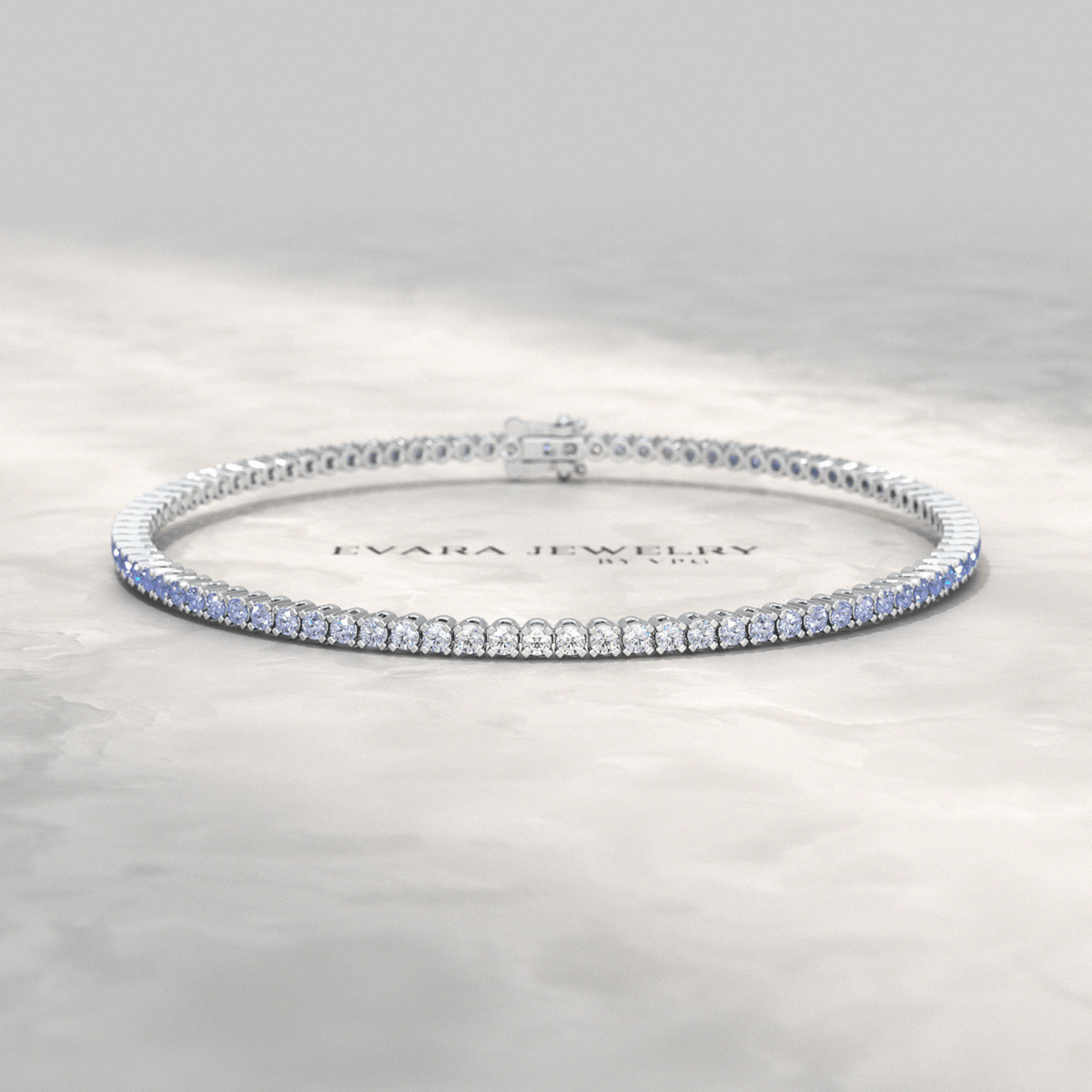 3.22 Carats Ombre Natural Blue Sapphire Tennis Bracelet in 14K/18K White Gold - Evara Jewelry LLC