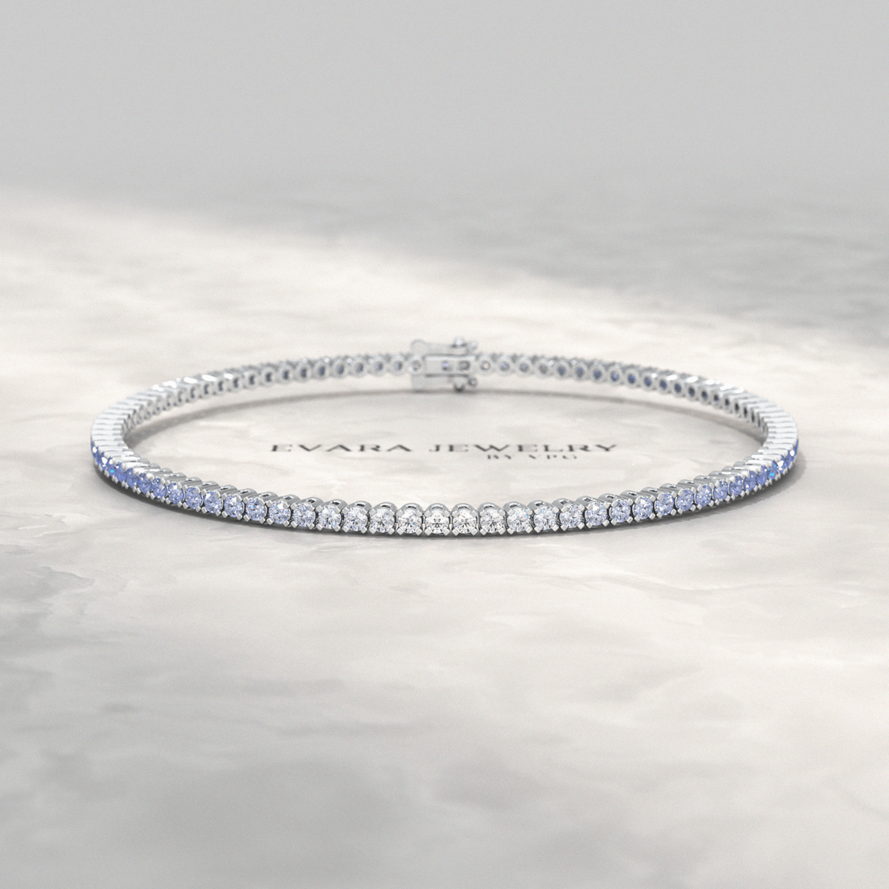 3.22 Carats Ombre Natural Blue Sapphire Tennis Bracelet in 14K/18K White Gold - Evara Jewelry LLC