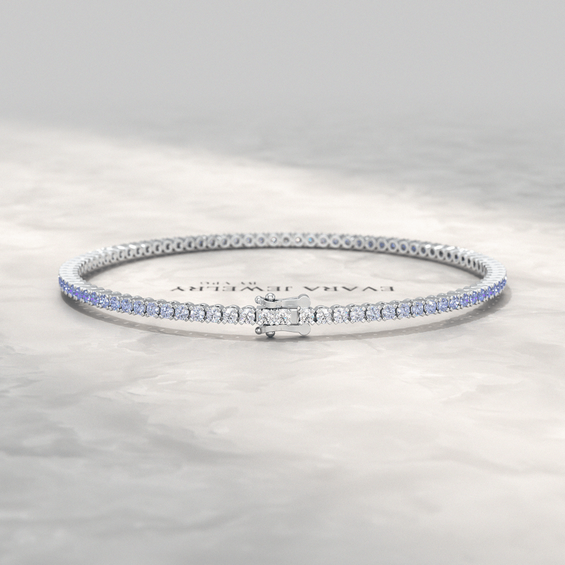 3.22 Carats Ombre Natural Blue Sapphire Tennis Bracelet in 14K/18K White Gold - Evara Jewelry LLC